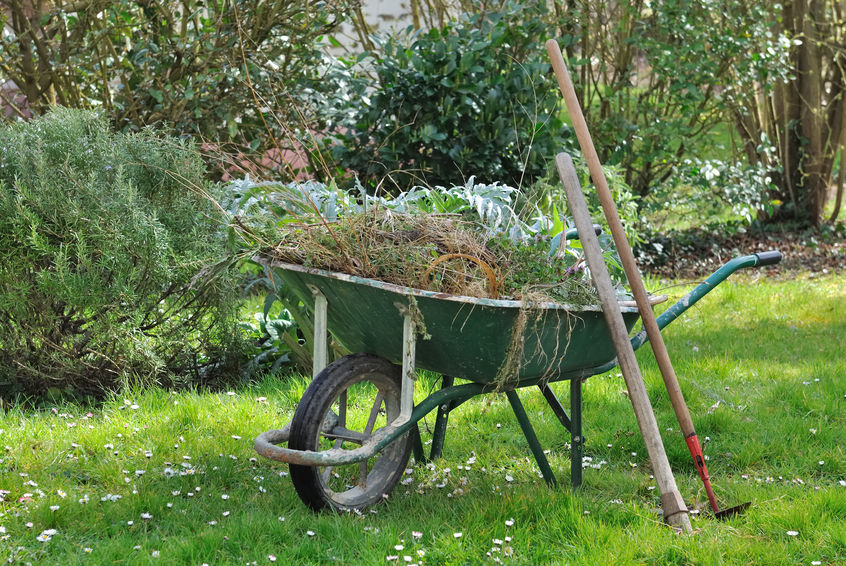 Gartenabfall entsorgen: Laub, Äste und Pflanzenreste in einem Komposthaufen